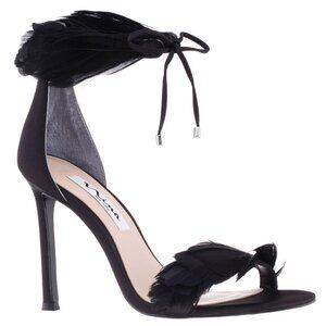 NIB $109 Nina Dianne Feather Stiletto Heels 7.5 Black Luster Satin